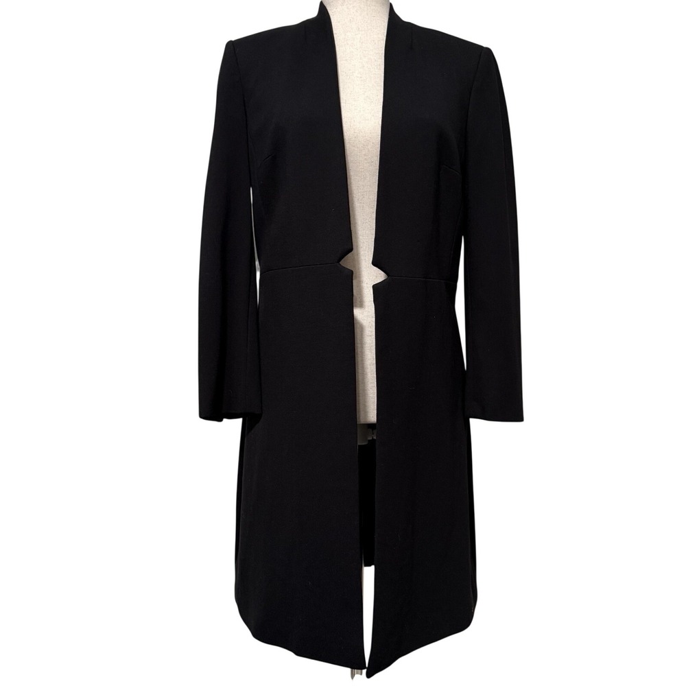 Melanie Lyne Long Line Open Jacket Kimono‎ Size 6 Black Career Office Minimalist